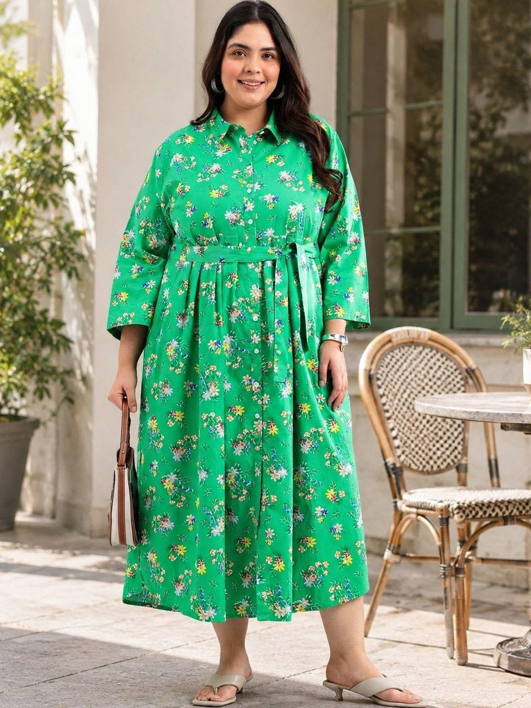 Floral Print Shirt Midi Dress Virgio Floral Print Shirt Midi Plus Size Dress