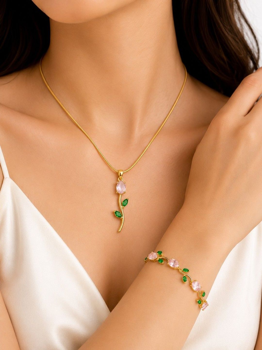 GLIMMZ Gold-Plated Crystals Necklace and Bracelet