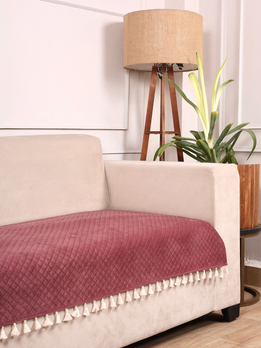 STITCHNEST STITCHNEST Prot Tsl Geometric Faux Suede Fade Resistant Straight 3 Seater Sofa Cover-