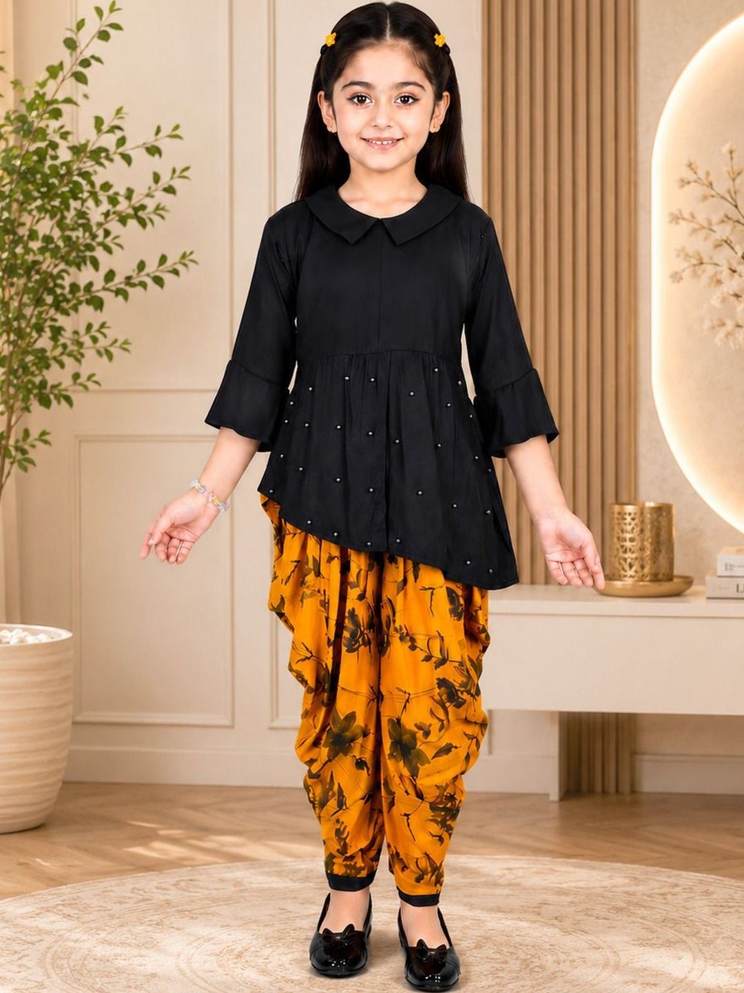 ORIEX THE ORIGINAL FASHION Girls Floral Printed Tunic With Dhoti Pants
