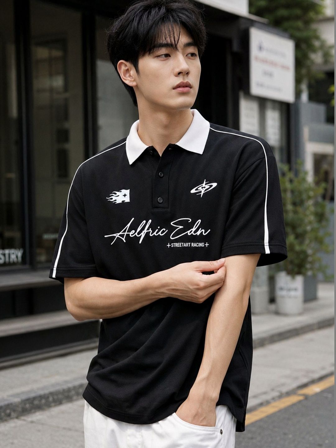 JUMPCUTS Men Typography Printed Polo Collar T-shirt
