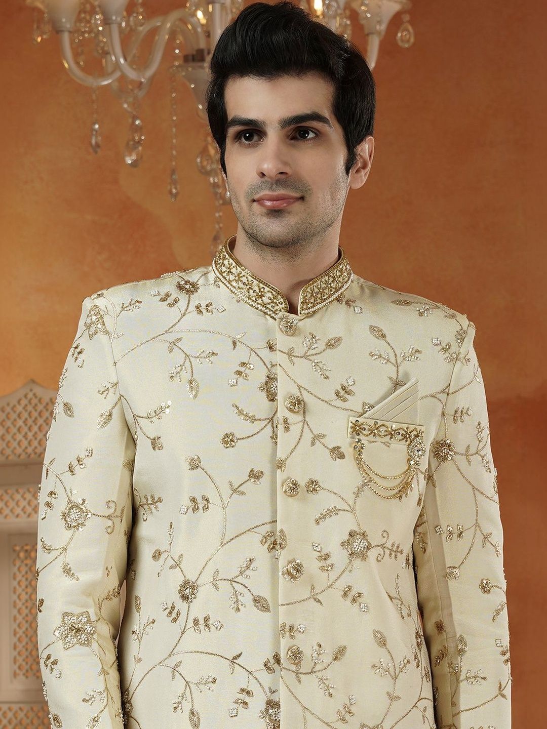 Utsav Fashion Embroidered Mandarin Collar Neck Sherwani Set