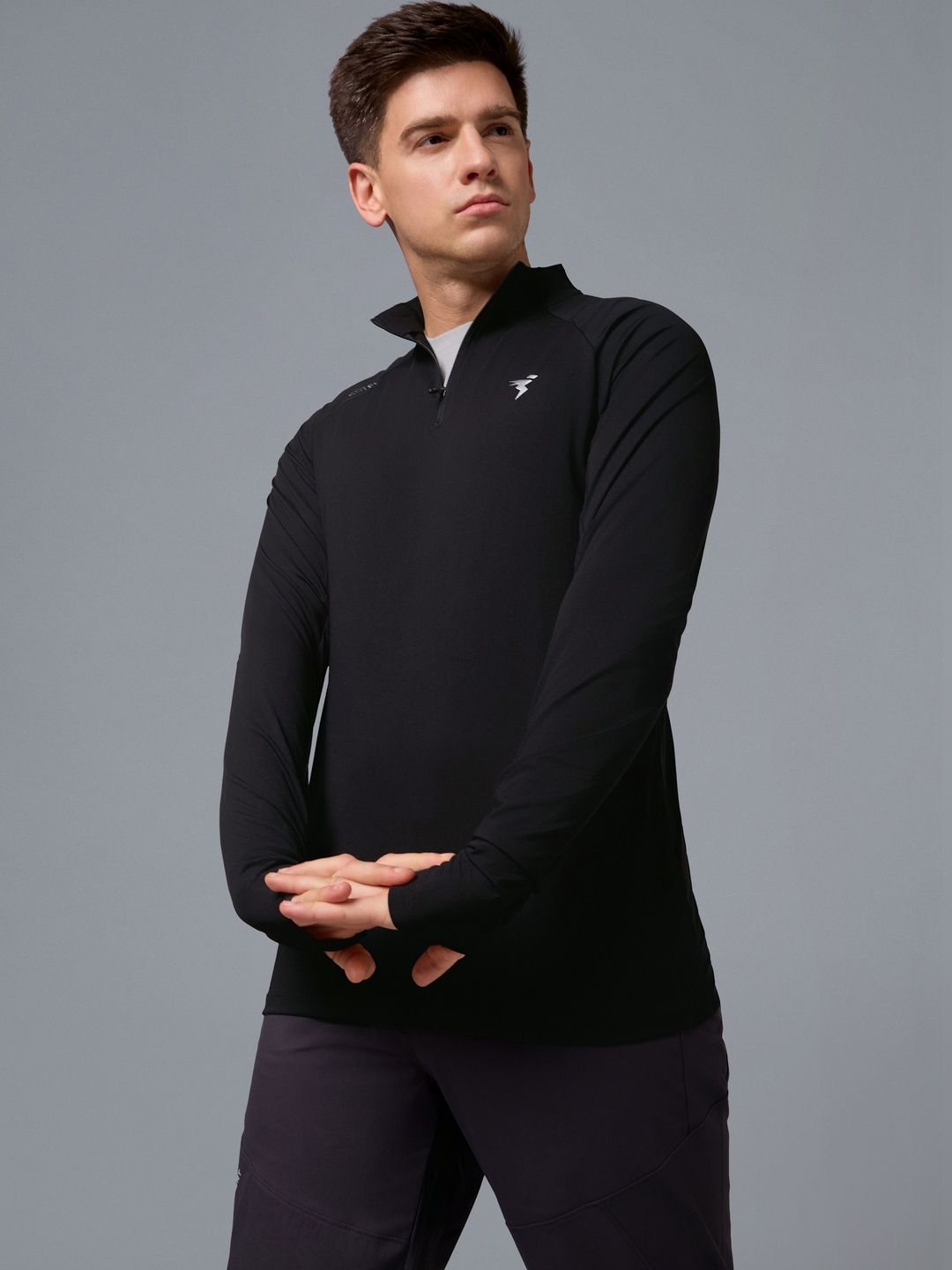 Technosport Brand Logo Solid High Neck Long Sleeves Slim Fit Polyester T-shirt
