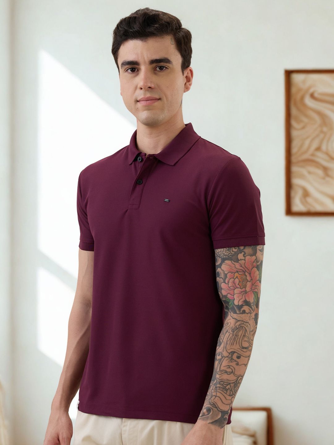 nostrum Men Solid Polo Collar Slim Fit T-shirt