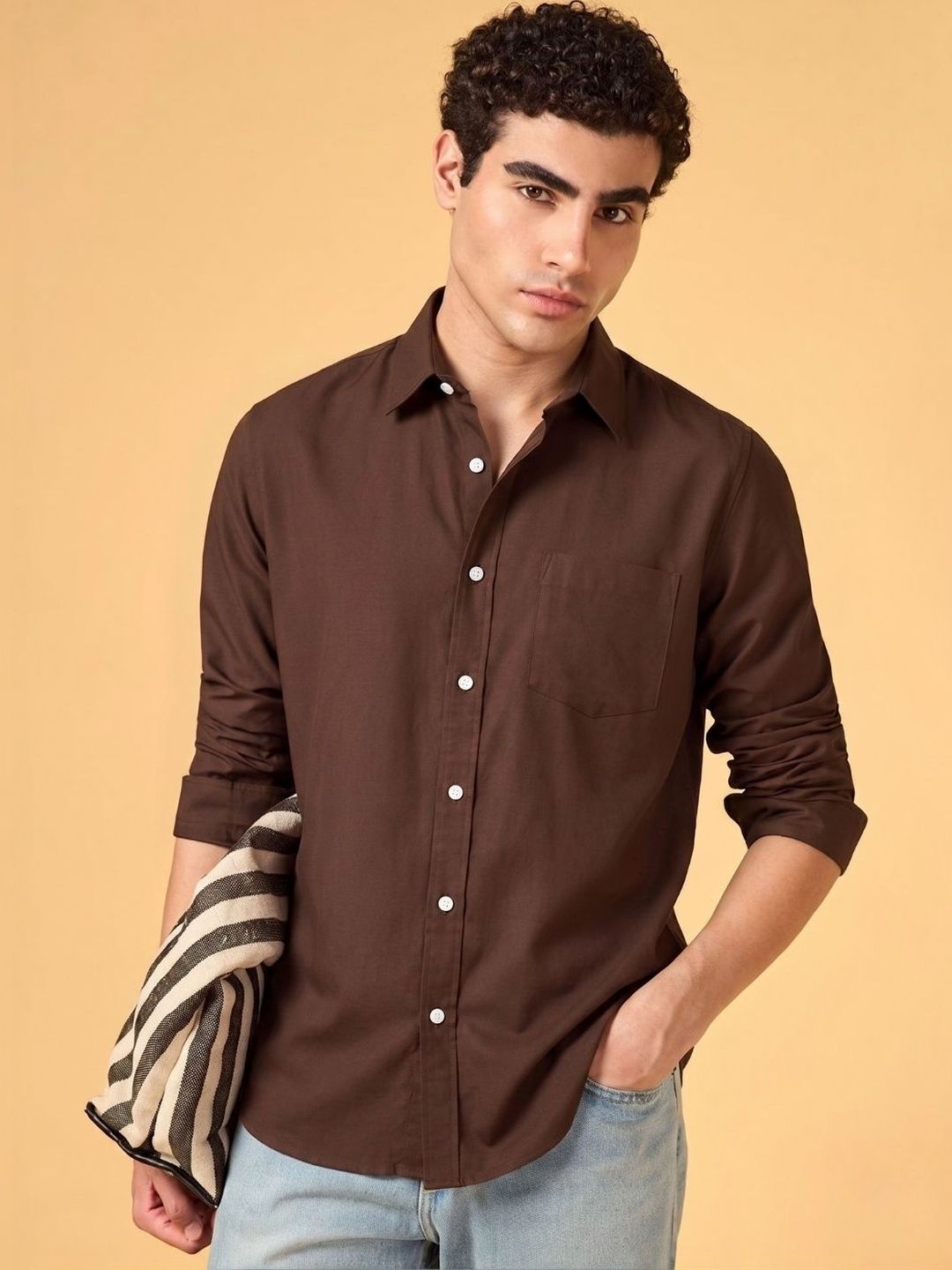 URBANICE Men Classic Slim Fit Solid Spread Collar Cotton Formal Shirt