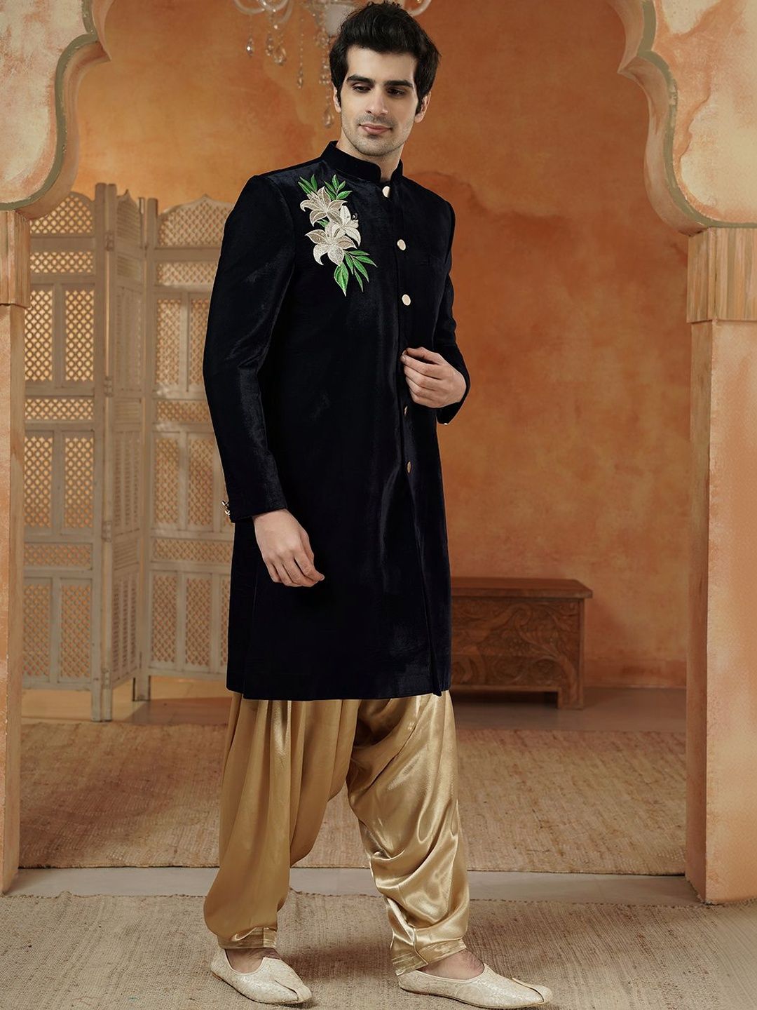 Utsav Fashion Embroidered Velvet Sherwani Set