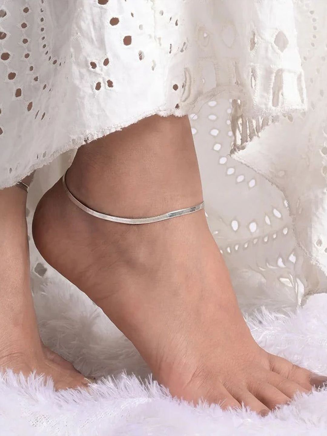 JEWILLEY Set Of 2 Stainless Steel Silver-Plated Anti-Tarnish Waterproof Chain Anklets