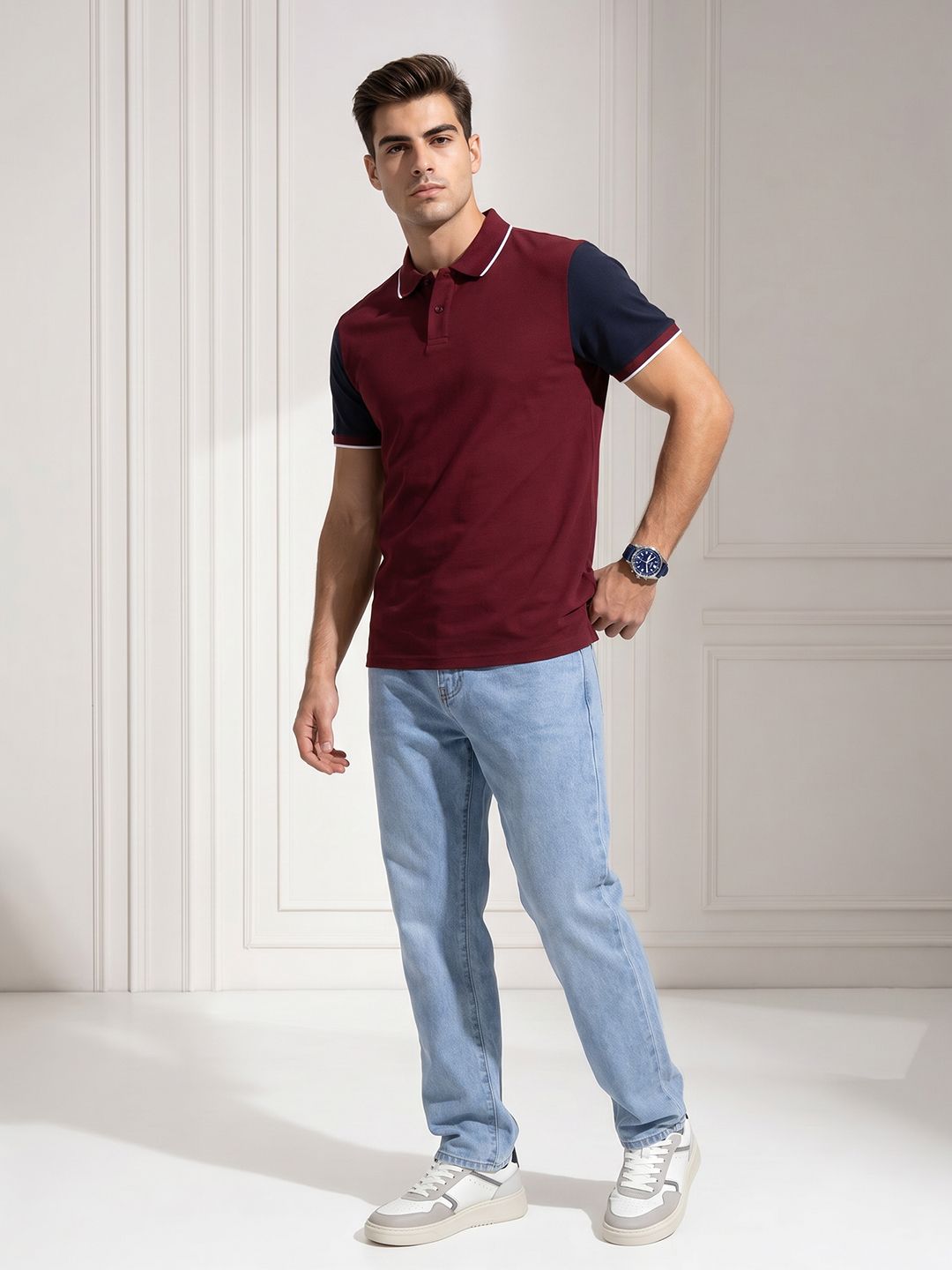 encore by INVICTUS Colourblocked Polo Collar T-shirt