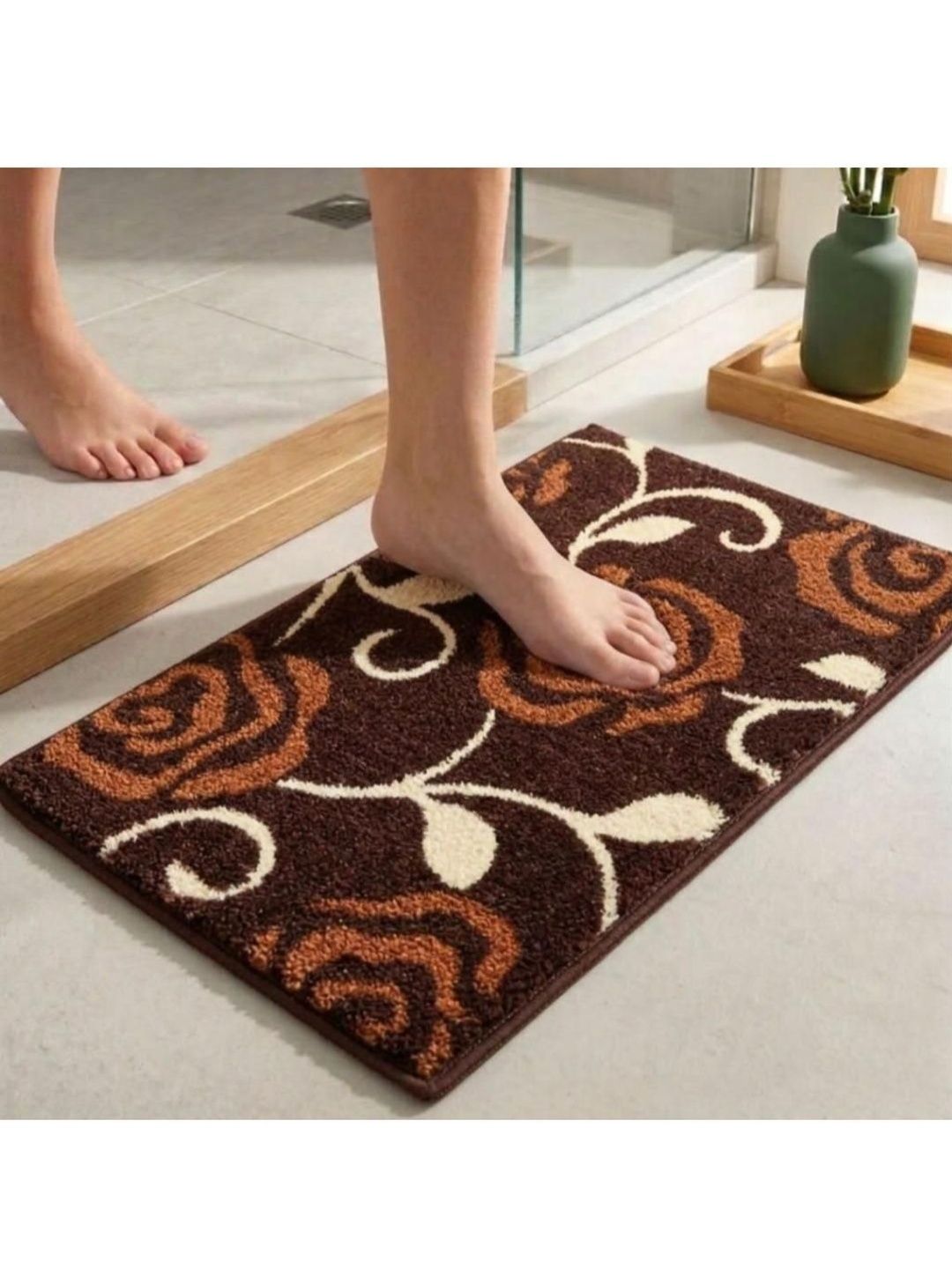 Athom Trendz Brown Printed Anti-Slip Bathmat 58x38 cm