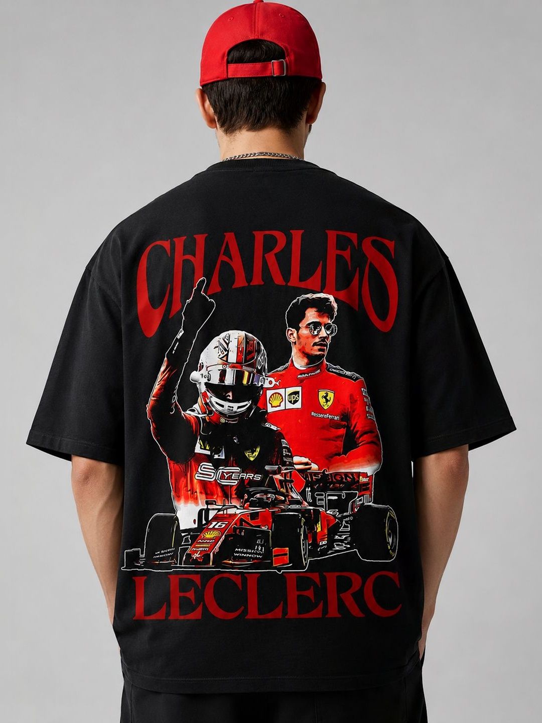 Callibr15 Callibr15 Men Scuderia Ferrari Formula 1 Printed Drop-Shoulder Sleeves T-shirt