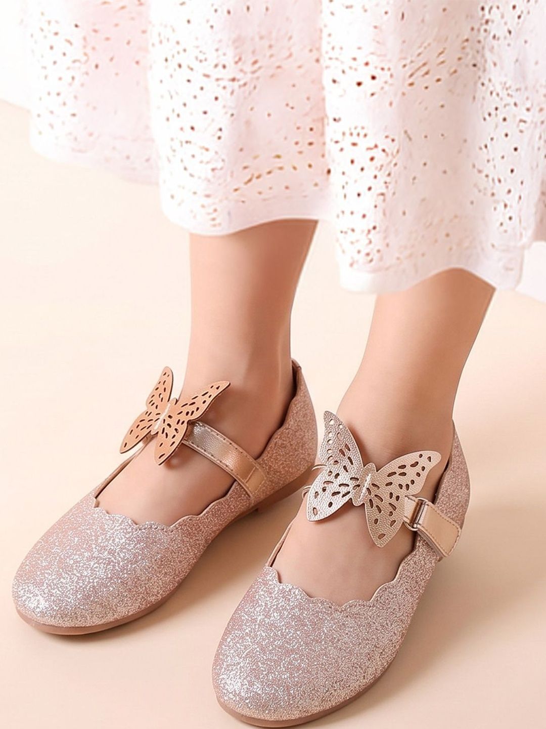 toothless Girls Gold Shimmer Designer Strap Comfort Sole wear Mary Jane Flats