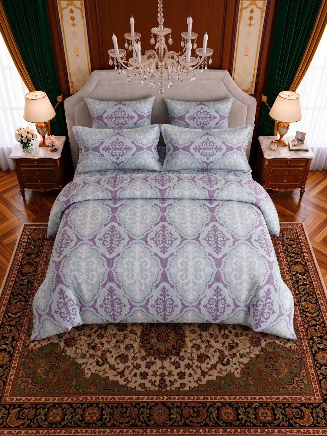 BOMBAY DYEING BOMBAY DYEING Purple & White 144 TC Bedsheet with 2 Pillow Covers