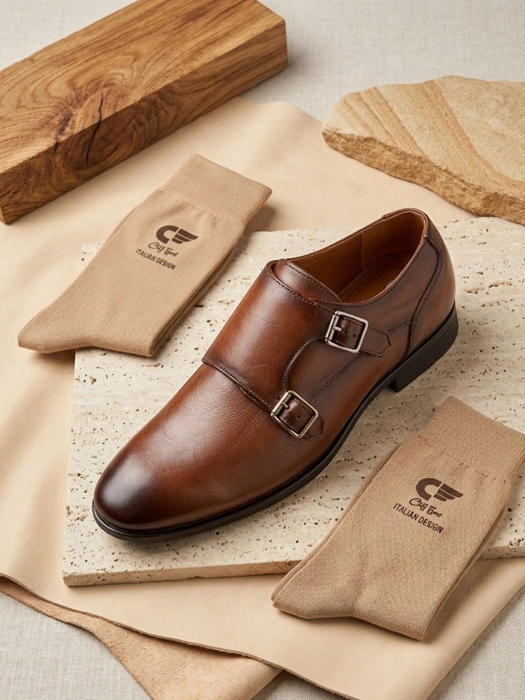 Cliff Fjord Men Leather Formal Monk Shoes