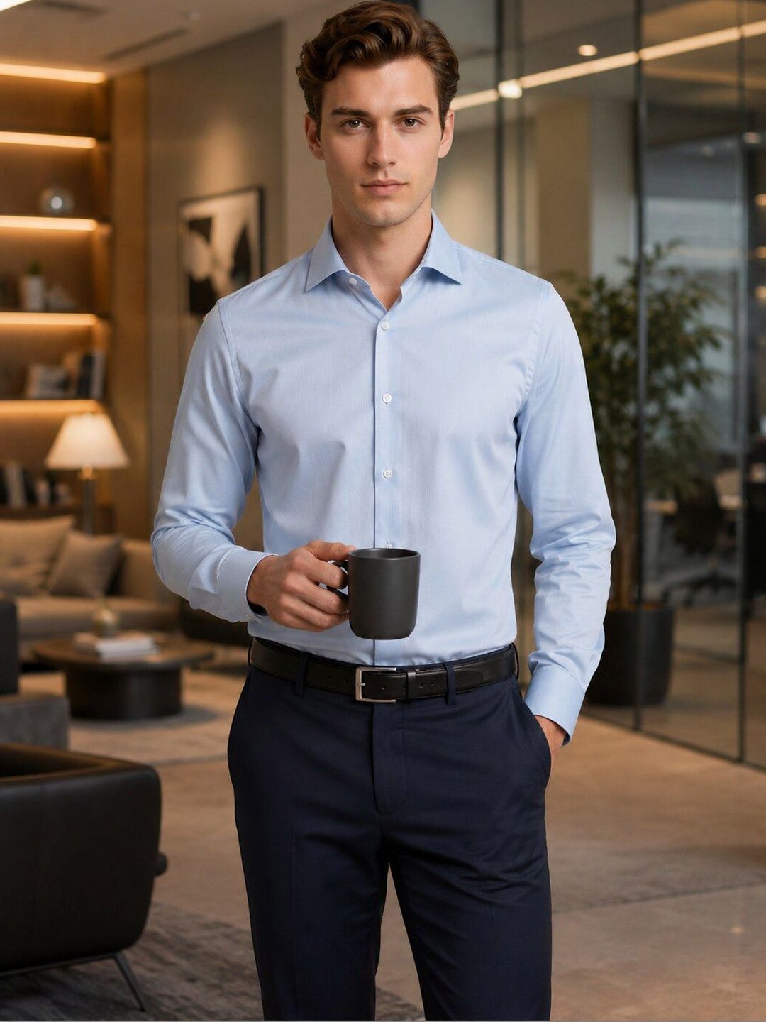 Turtle Standard Slim Fit Textured Opaque Self Design Cotton Formal Shirt