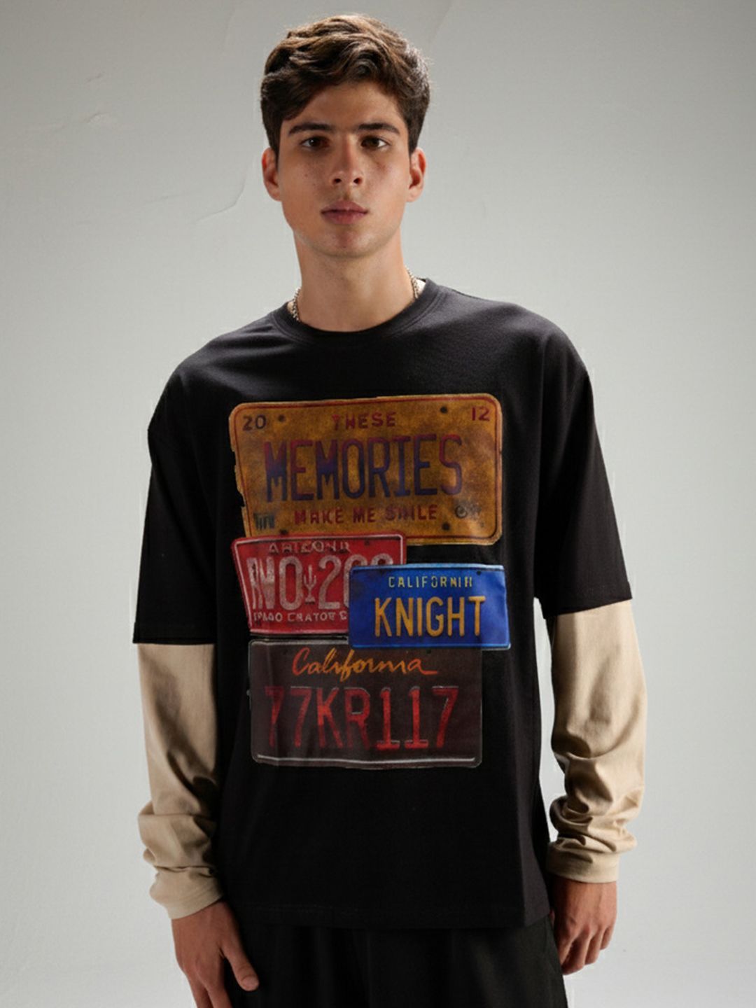 IZF Men Typography Printed Round Neck Cotton Relaxed Fit Tshirts