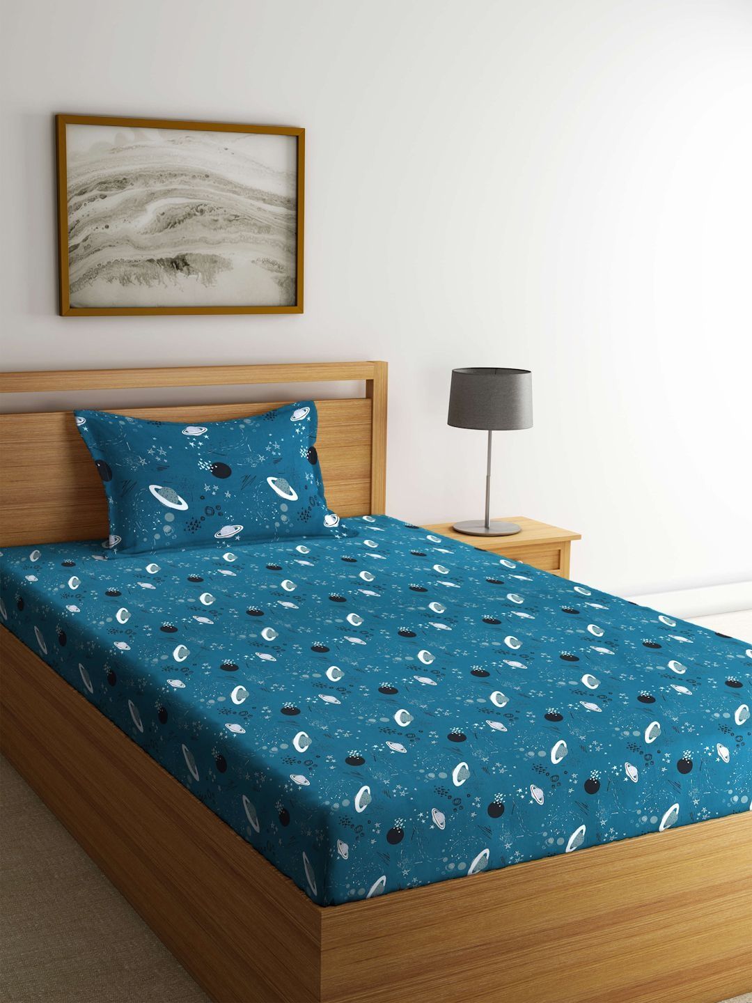 BOMBAY DYEING BOMBAY DYEING Green & White 144 TC Single Bedsheet with 1 Pillow Covers