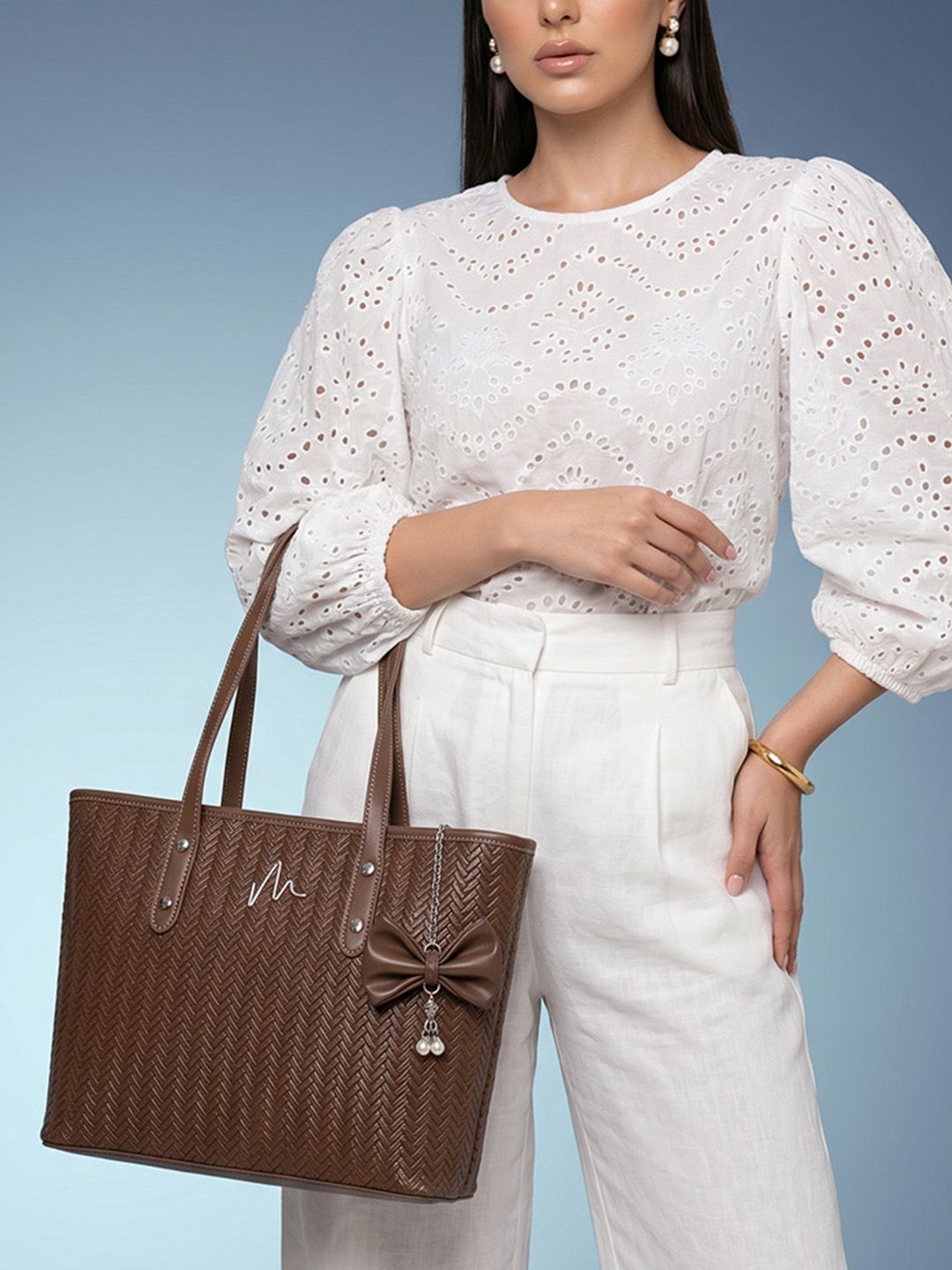 Shoulder Bag with Bow Detail MAEJOY Textured Shoulder Bag with Bow Detail