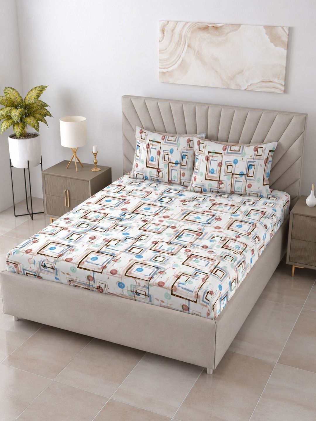 BOMBAY DYEING BOMBAY DYEING Brown 144 TC Bedsheet with 2 Pillow Covers