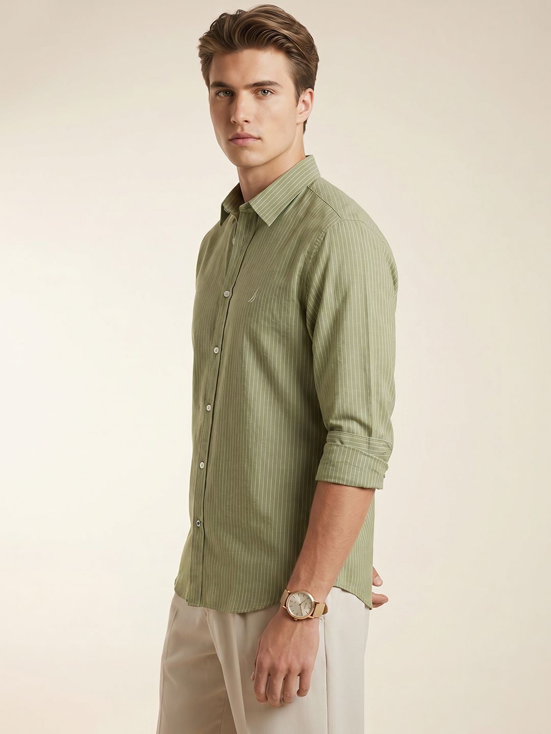 Nautica Slim Fit Striped Linen Casual Shirt