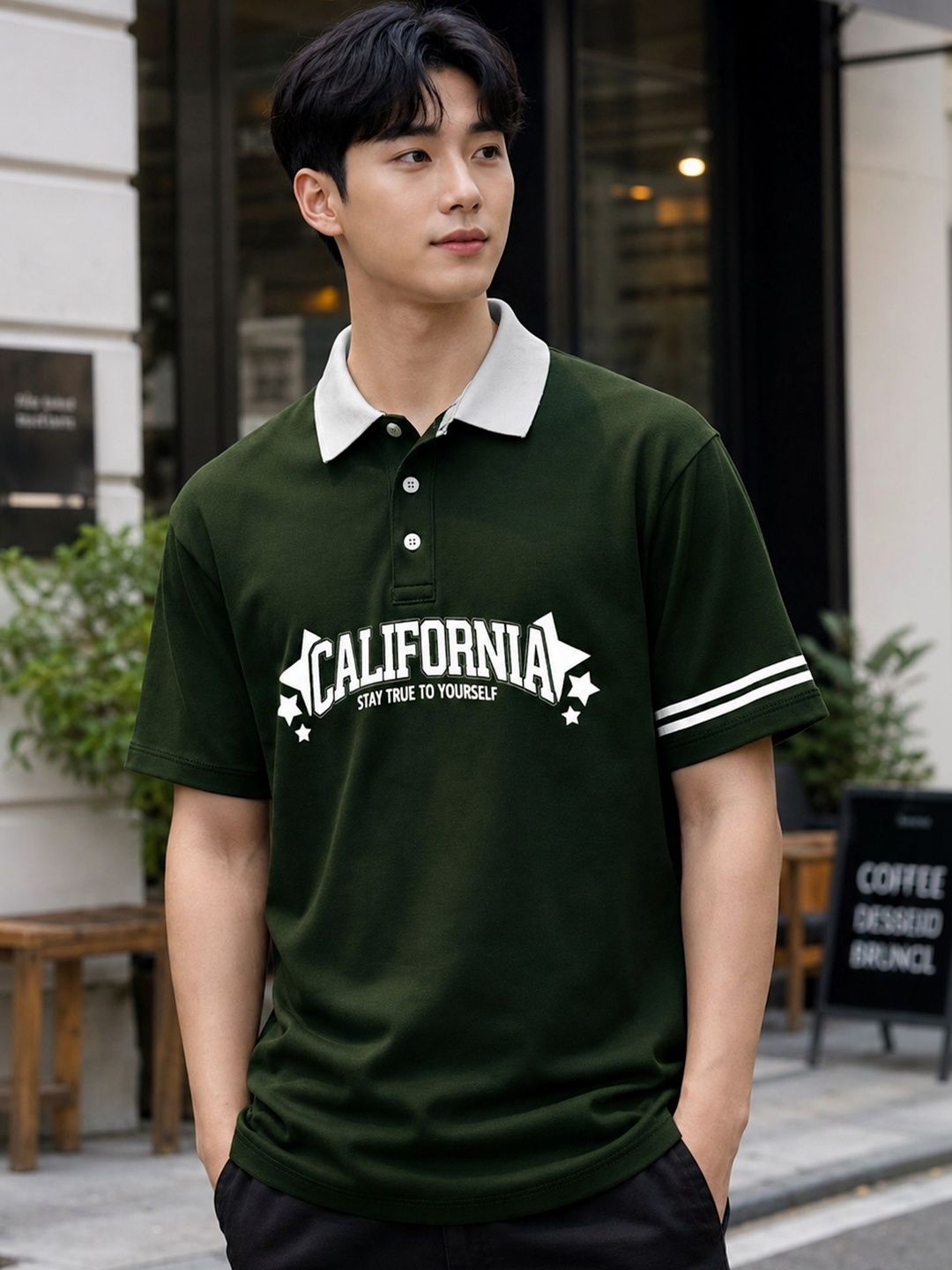 JUMPCUTS Men Typography Printed Polo Collar T-shirt