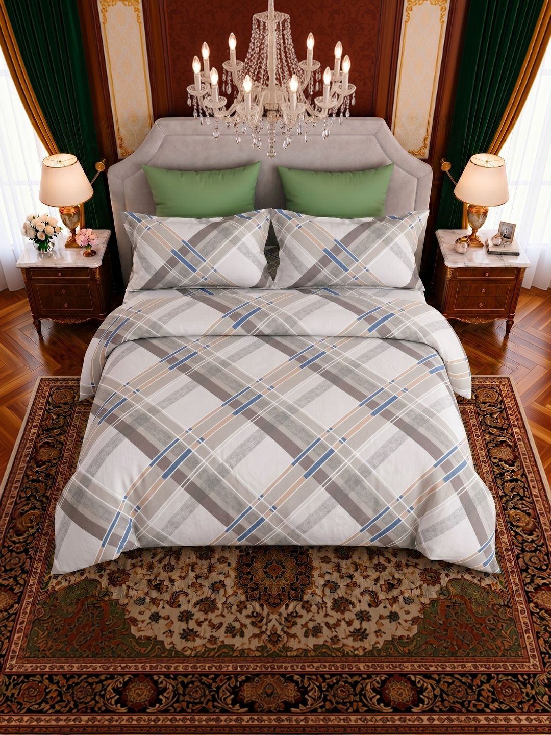BOMBAY DYEING BOMBAY DYEING Brown & Grey 144 TC Bedsheet with 2 Pillow Covers