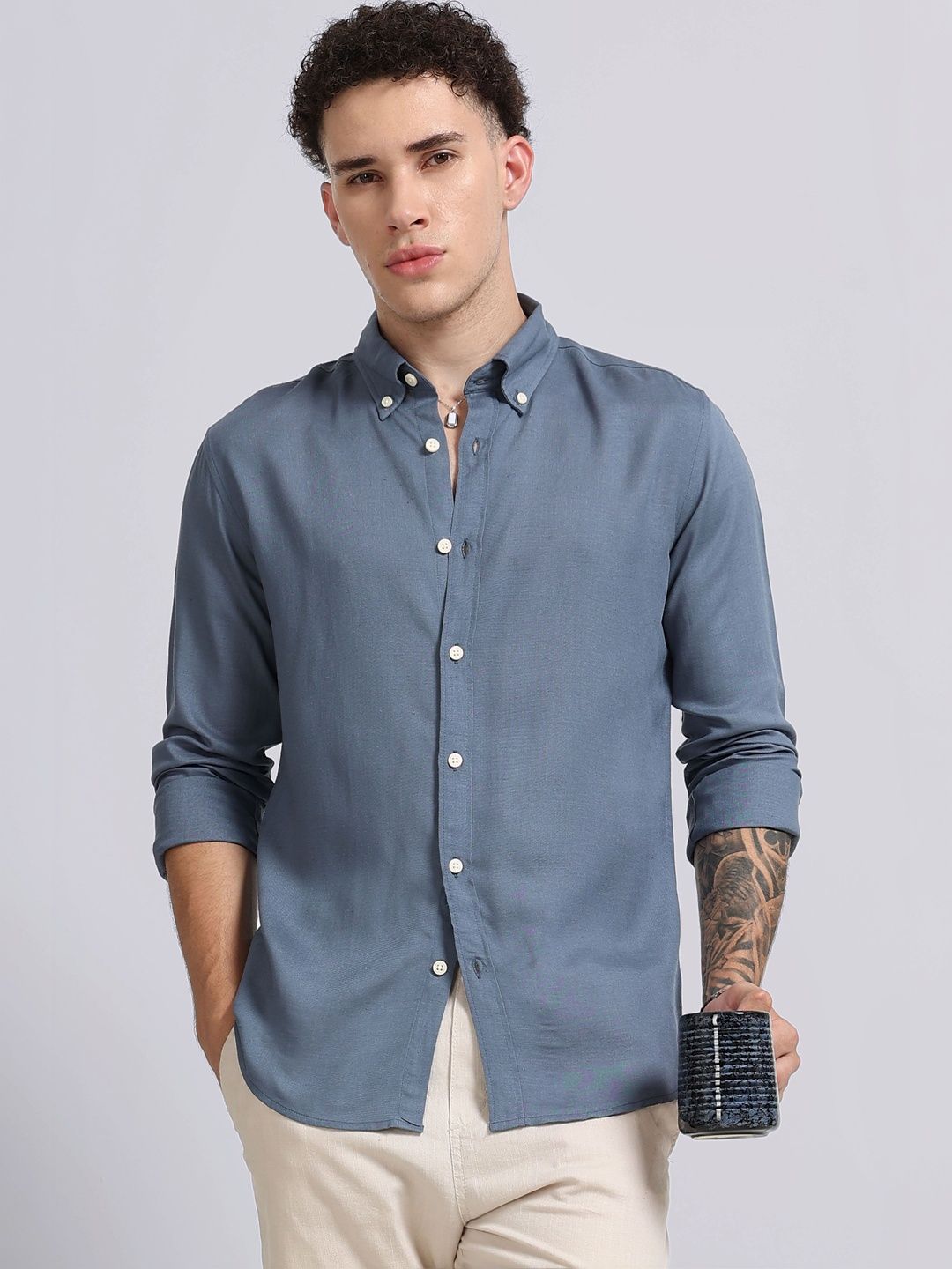 Blu MNKY Men Classic Slim Fit Casual Shirt