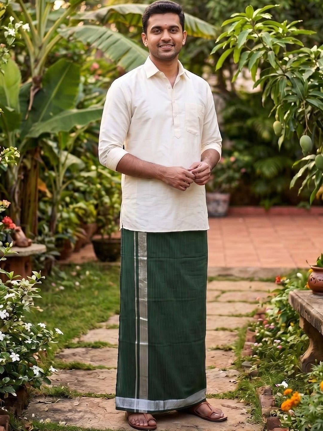 Hornbill Enterprises Men Striped Cotton Dhoti Dhotis