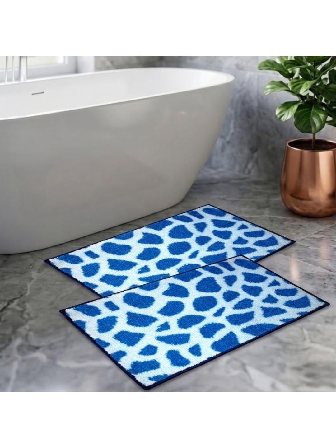Athom Trendz Blue Set of 2 Printed Anti Slip Bathmats 58x38cm