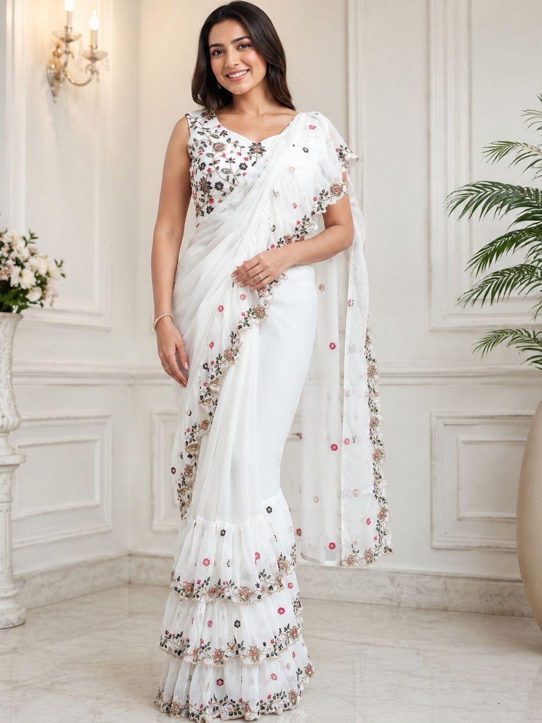 PATLANI STYLE Floral Poly Georgette Saree
