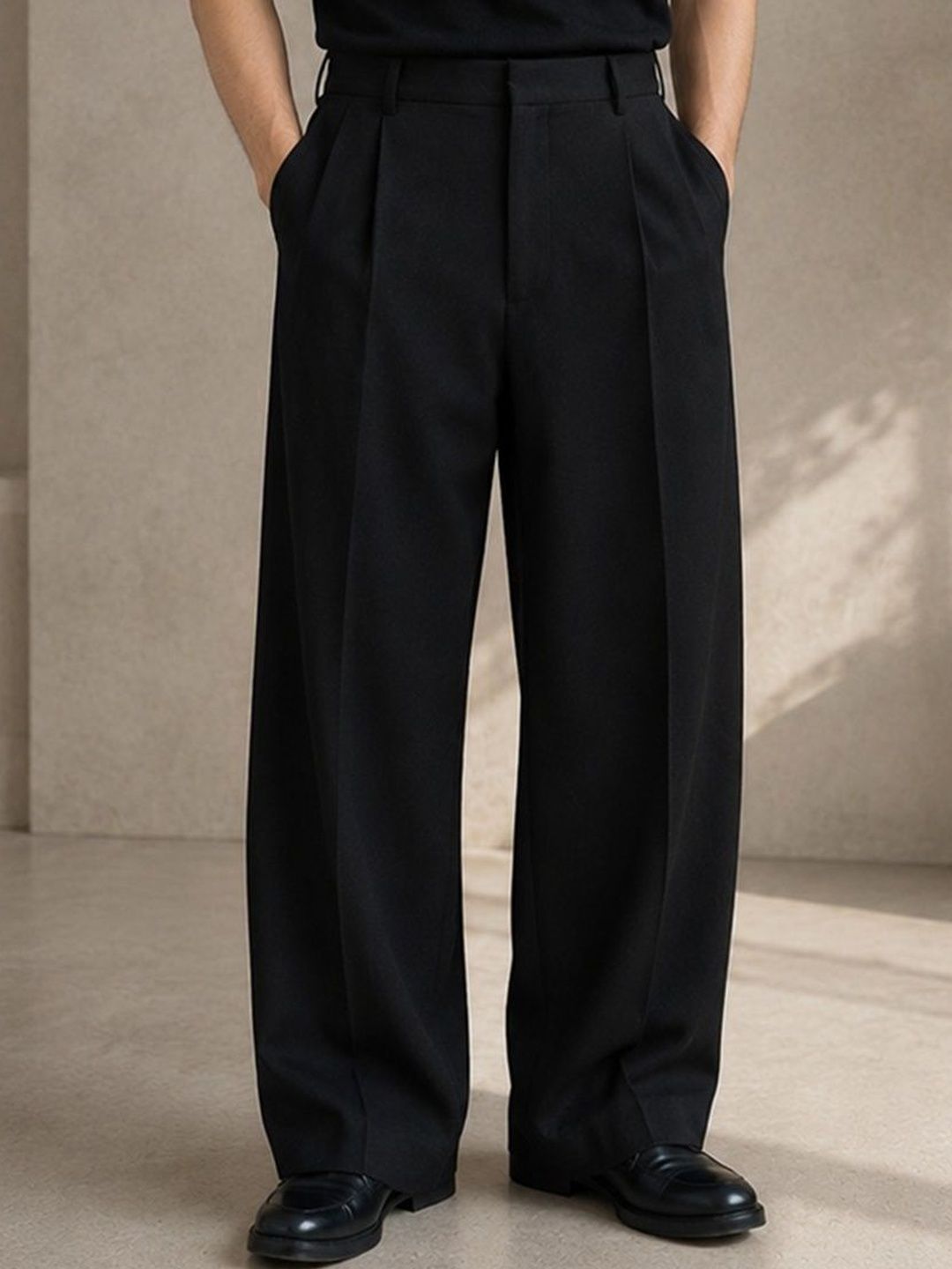 SENDIPO Men High-Rise Easy Wash Pleated Trousers