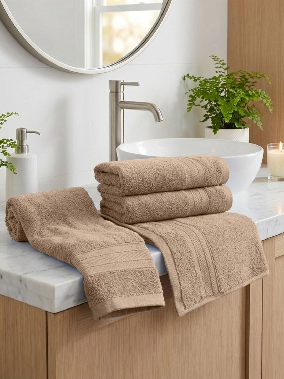 MYTRIDENT MYTRIDENT Brown 4 Pieces Cotton 500GSM Highly Absorbent Hand Towels
