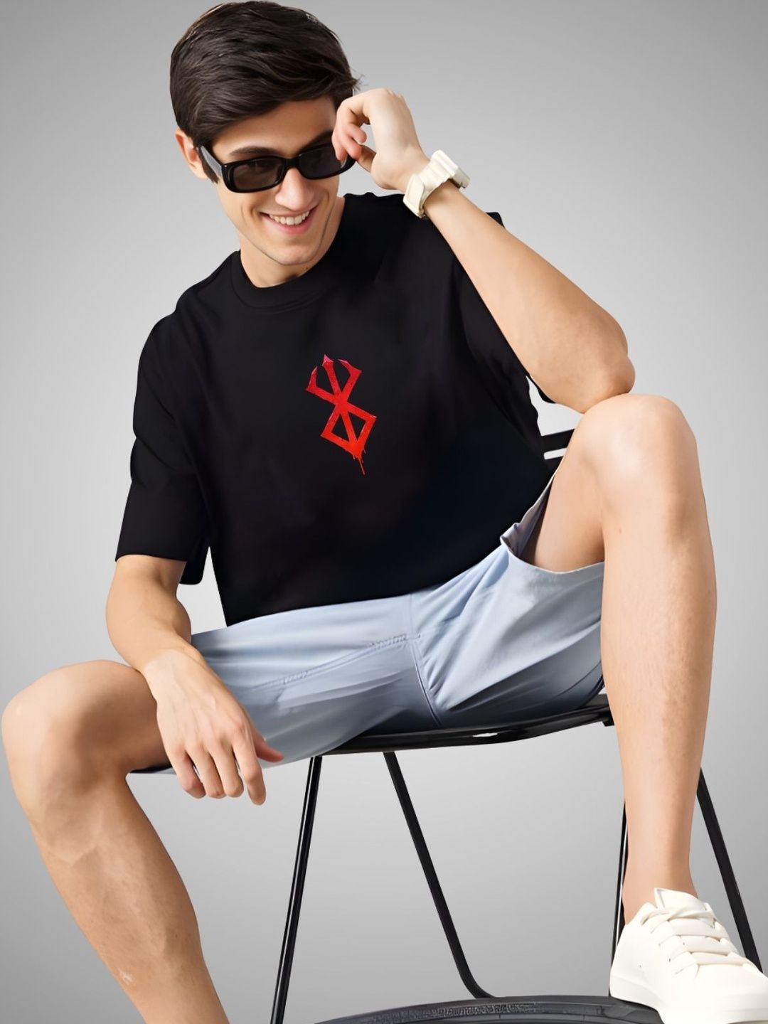 INDIKNIT Men Graphic Printed Round Neck Cotton Oversized T-shirt