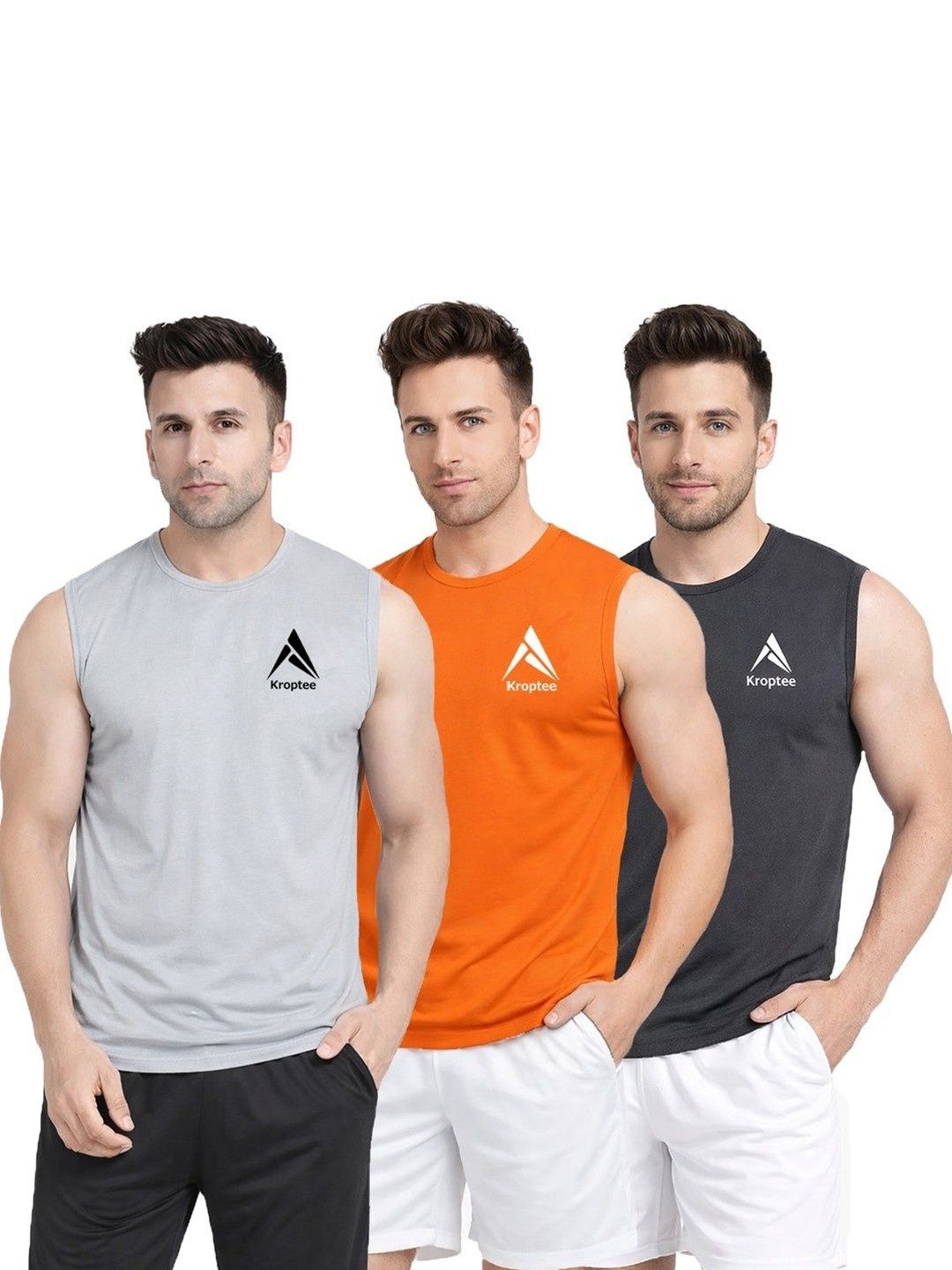 Kroptee Pack of 3 Cotton Blend Gym Vest