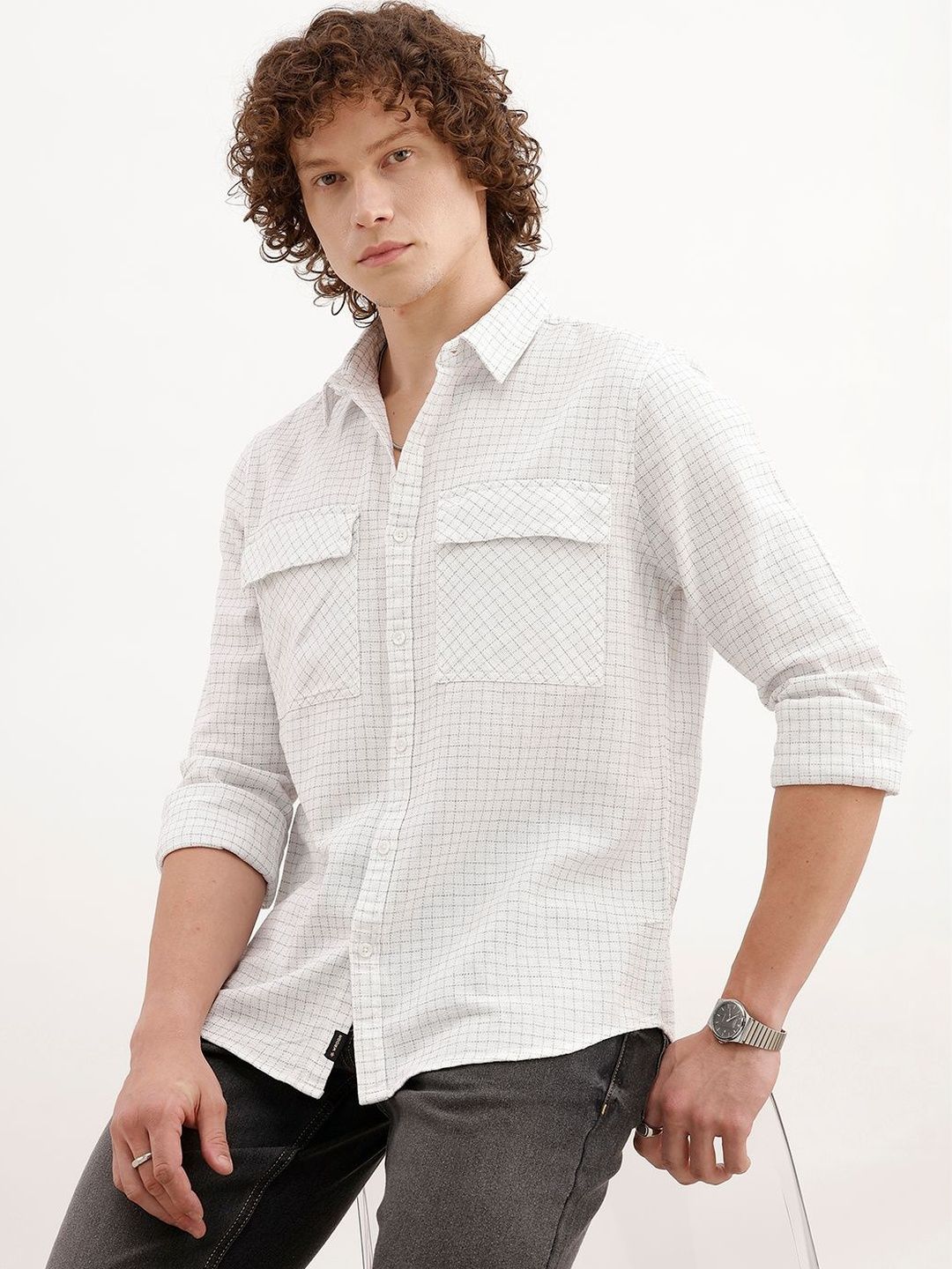 WROGN Men Slim Fit Checked Casual Shirt