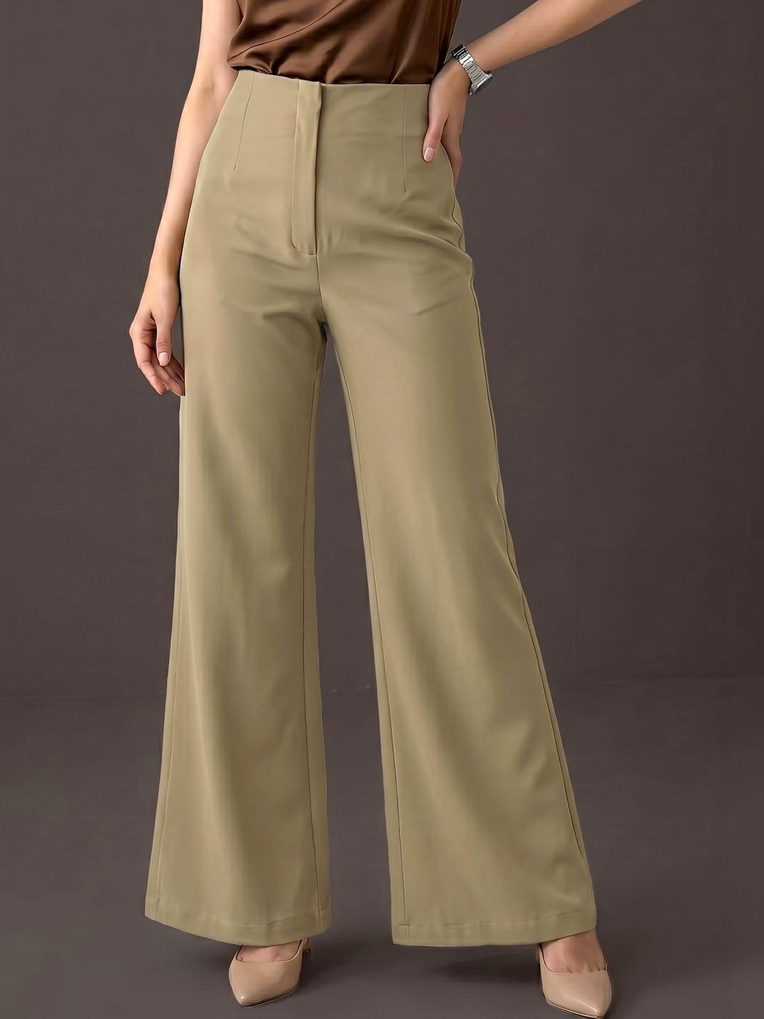 ADDYVERO Women Loose Fit High-Rise Wrinkle Free No Fly Trousers