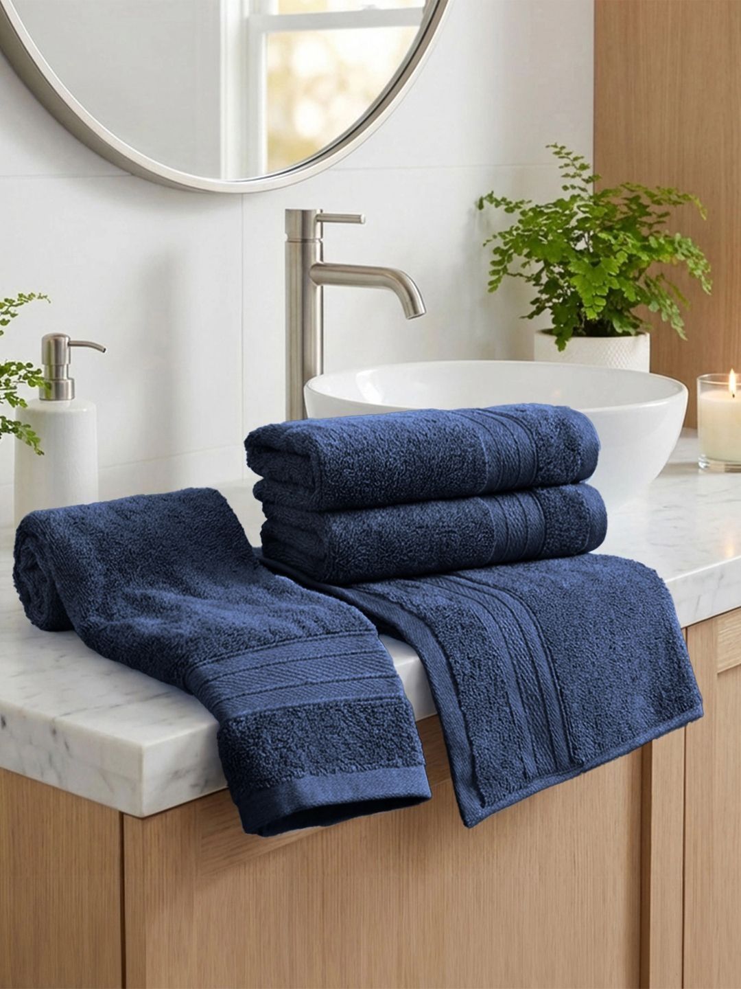 MYTRIDENT MYTRIDENT 4- Pcs Navy Blue Cotton 500 GSM Highly Absorbent Hand Towels