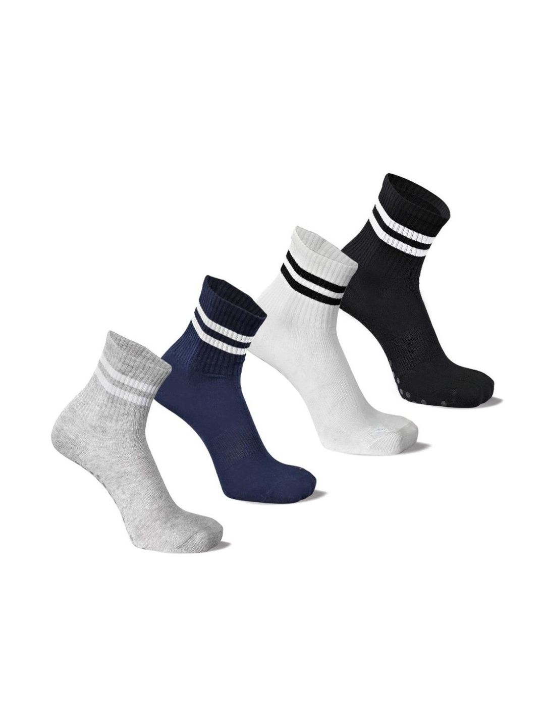 JEMOX Men Pack of 4 Cotton Blend Assorted Striped Above Ankle Socks