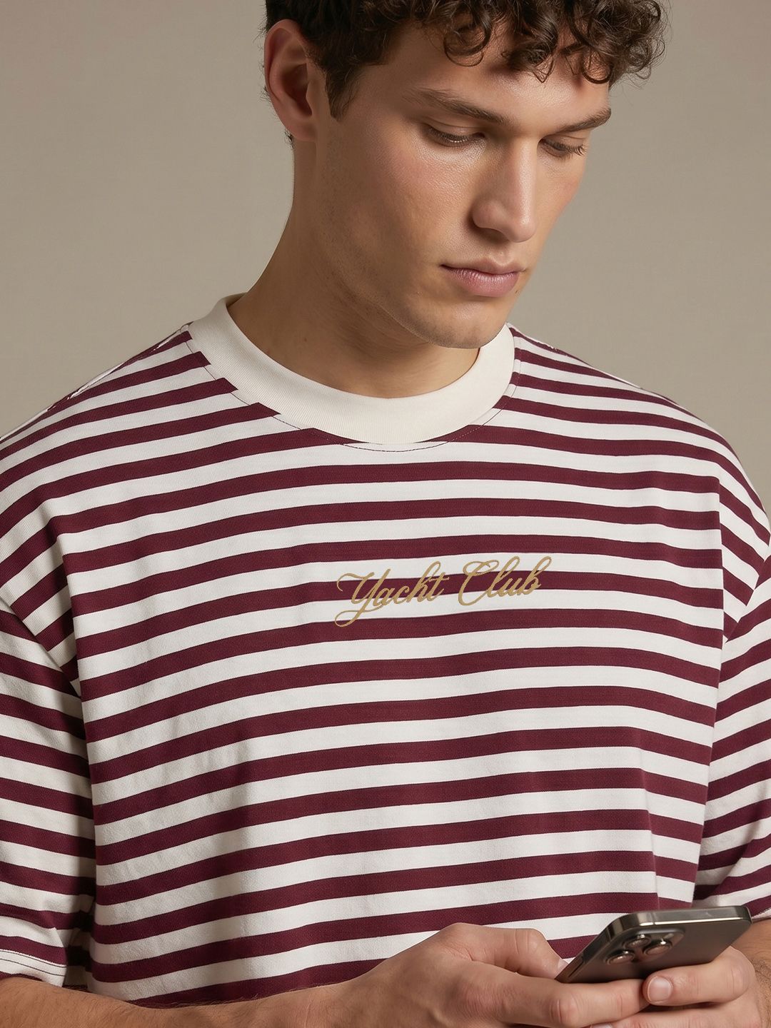 glitchez Striped Drop-Shoulder Oversized T-shirt