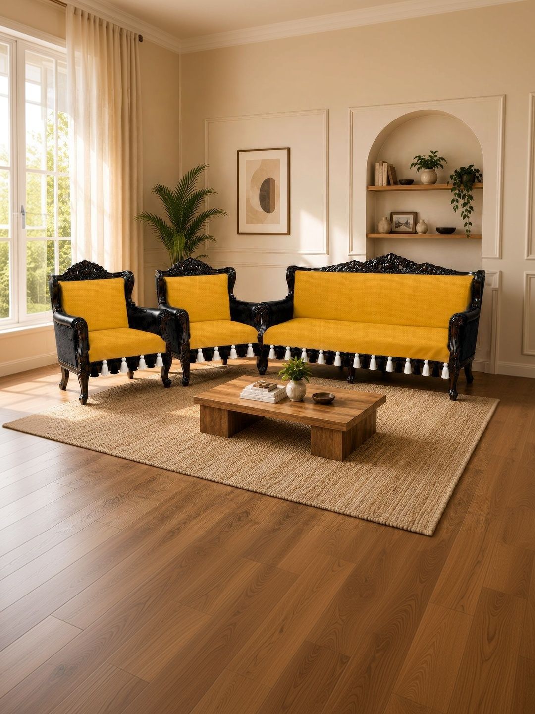 LUXEHEAVEN LUXEHEAVEN Yellow Sofa Cover Without Arms