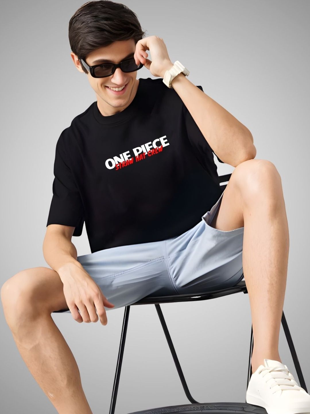 INDIKNIT Men Graphic Printed Round Neck Cotton Oversized T-shirt