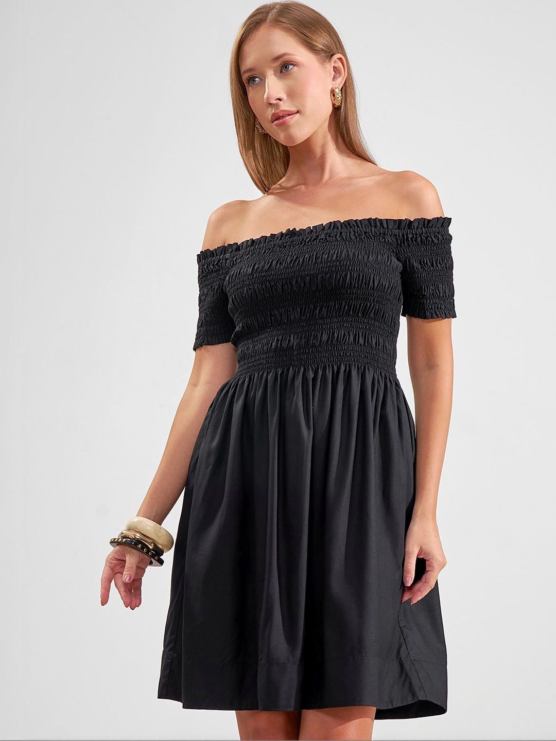 Tokyo Talkies Off-Shoulder A-Line Dress