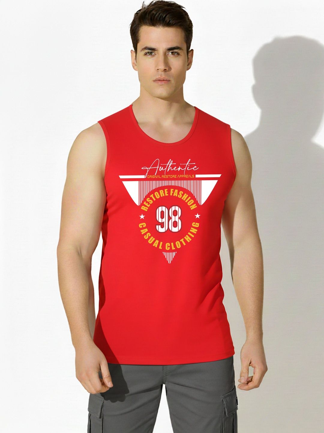 SKY HARBOAR Printed Cotton Gym Vest