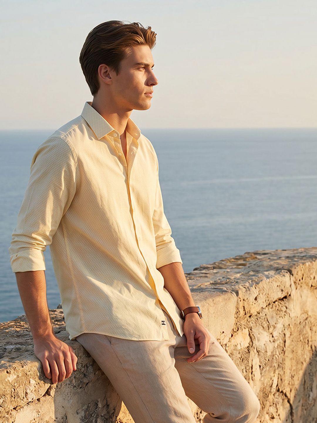 Nautica Textured Slim Fit Pure Cotton Casual Shirt