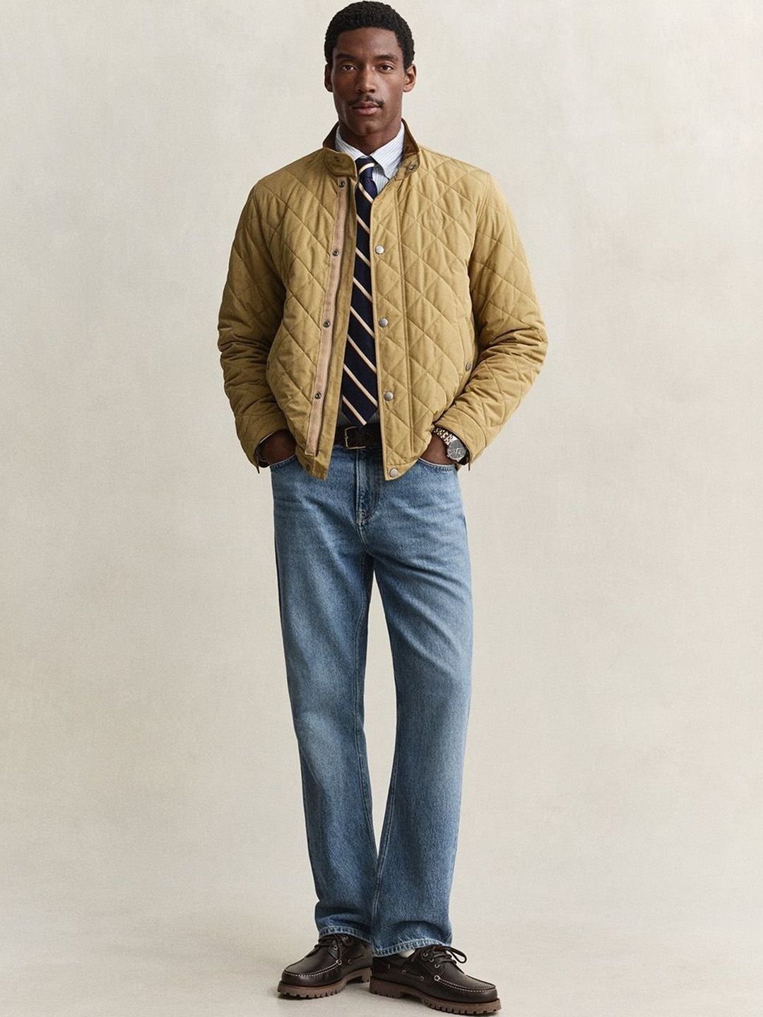 Gant Men Khaki Quilted Regular Fit Classic Quilted Jacket