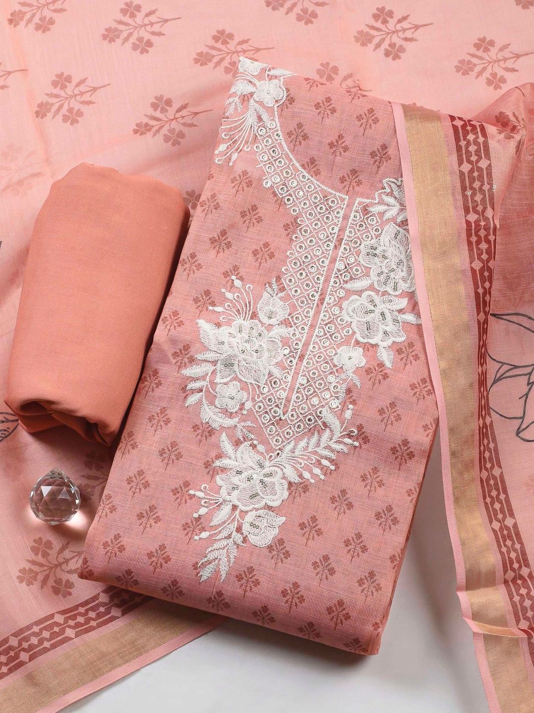 Meena Bazaar Printed Art Silk Unstitched Dress Material
