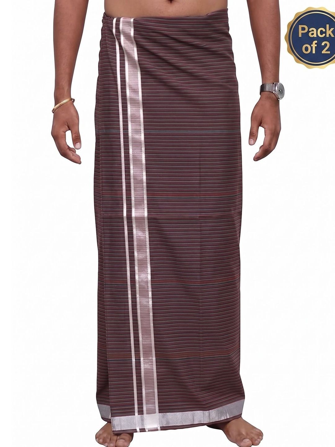 Hornbill Enterprises Men Striped Cotton Dhoti Dhotis