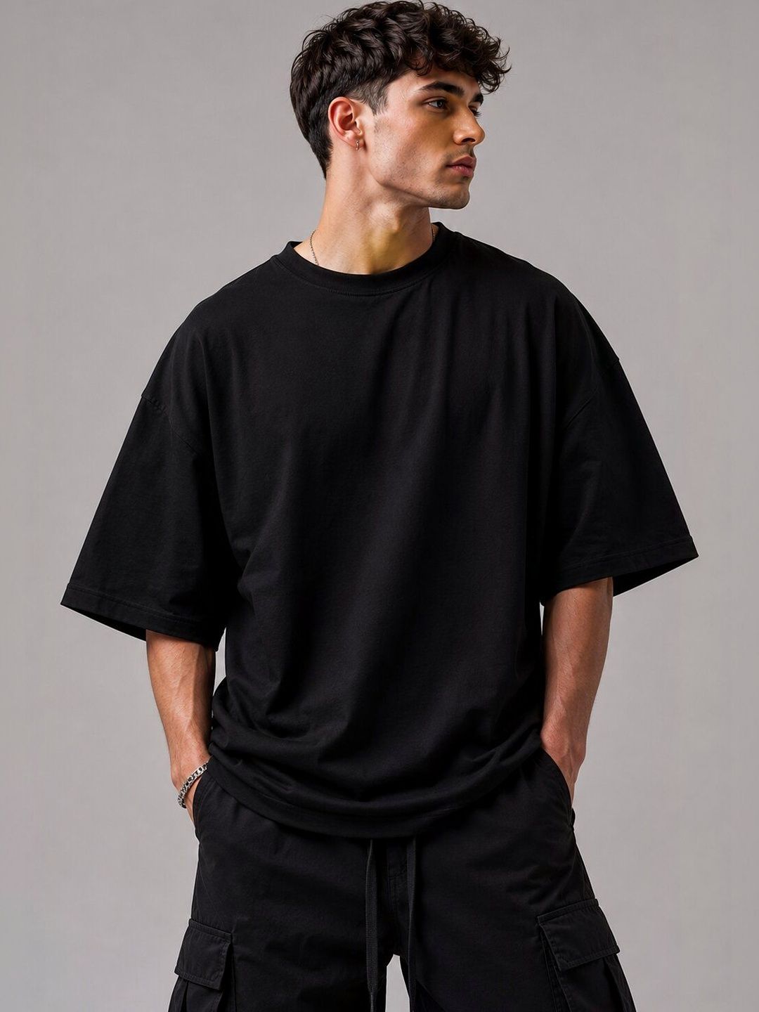 HERE&NOW Men Printed Drop-Shoulder Sleeves T-shirt