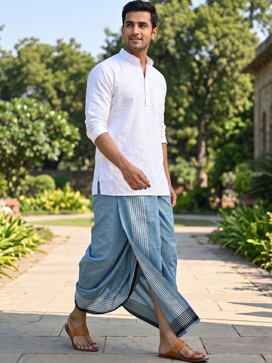 Hornbill Enterprises Men Striped Cotton Dhoti Dhotis