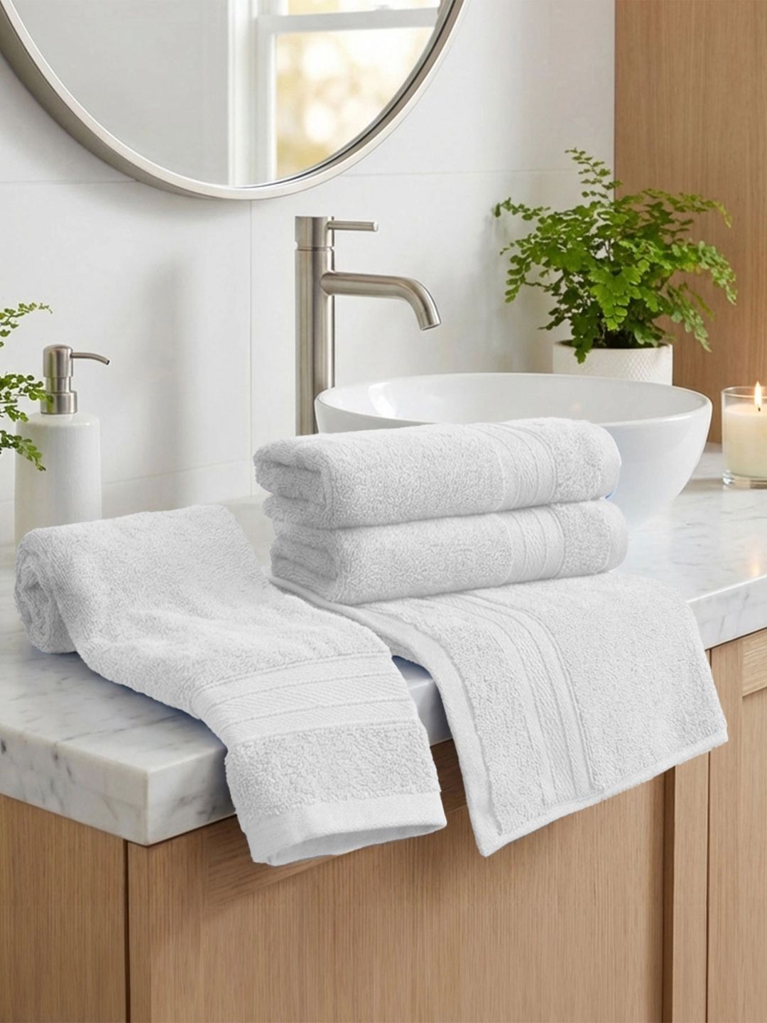 MYTRIDENT MYTRIDENT 4-Pcs White Pure Cotton Air Rich Hand Towels
