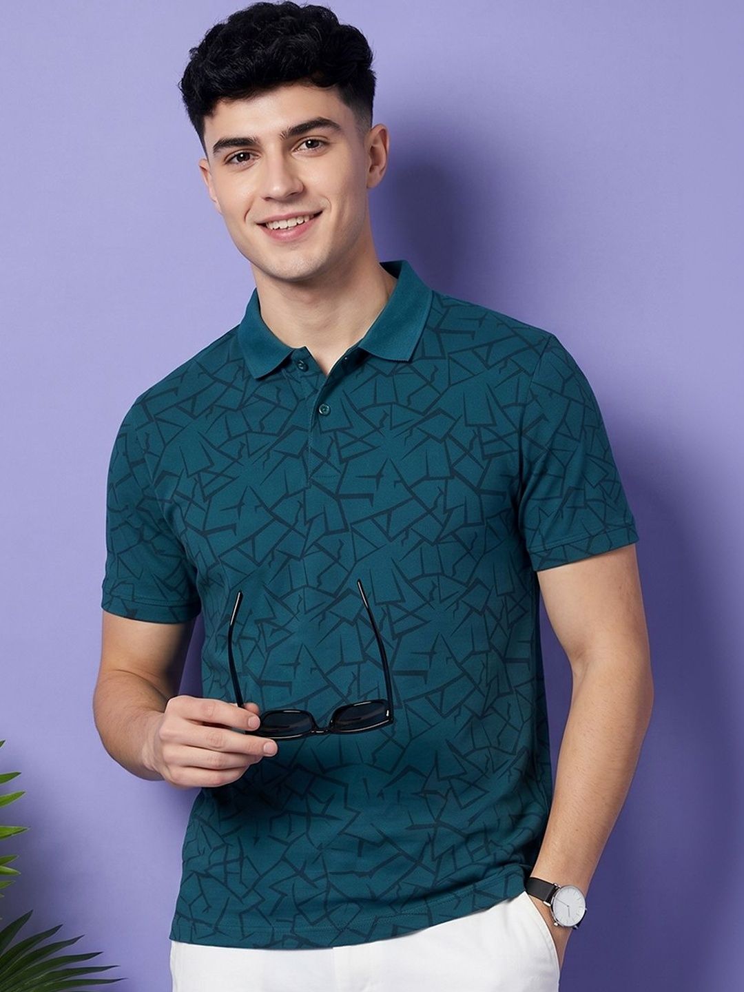 HERE&NOW Men Printed Polo Collar T-shirt